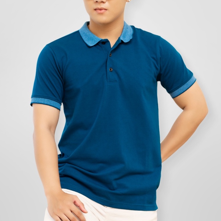 Áo thun nam Polo phối viền cao cấp MOSI chất liệu cotton thoáng mát trẻ trung động màu xanh đậm