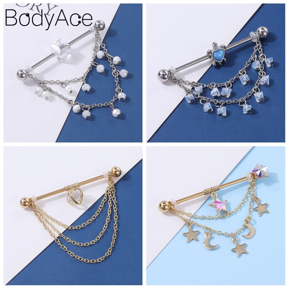 1 Khuyên Tai Kiểu Thanh Tạ Hình Ngôi Sao Công Nghiệp Bằng Thép Không Gỉ 14G
