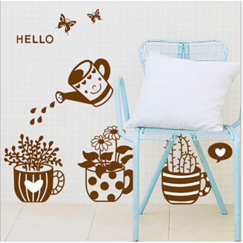 Decal trang trí tường 3 chậu cây mẫu mới