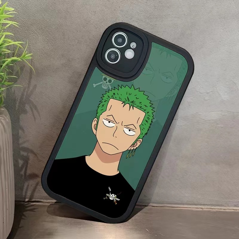 Realme C53 C55 C35 C31 C21 C15 C12 C25 C25S C21Y C25Y C20 C11 2021 Narzo 20 30A 9i 8 7 7I 6 6S C17 5i 5s 5 2 Pro C1 U1 X XT Cute Cartoon ONE PIECE Luffy Zoro All inclusive Black Shockproof Soft Phone Case oval lens protection Back Cover XPN 01
