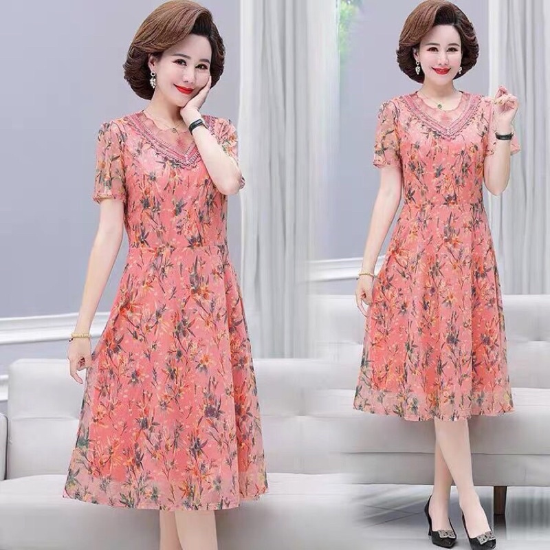 Đầm trung niên, váy trung niên Voan nhập khẩu cao cấp