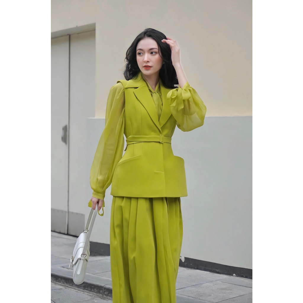 Set áo gile blazer và chân váy midi nữ HUONG BOUTIQUE HBVEST157