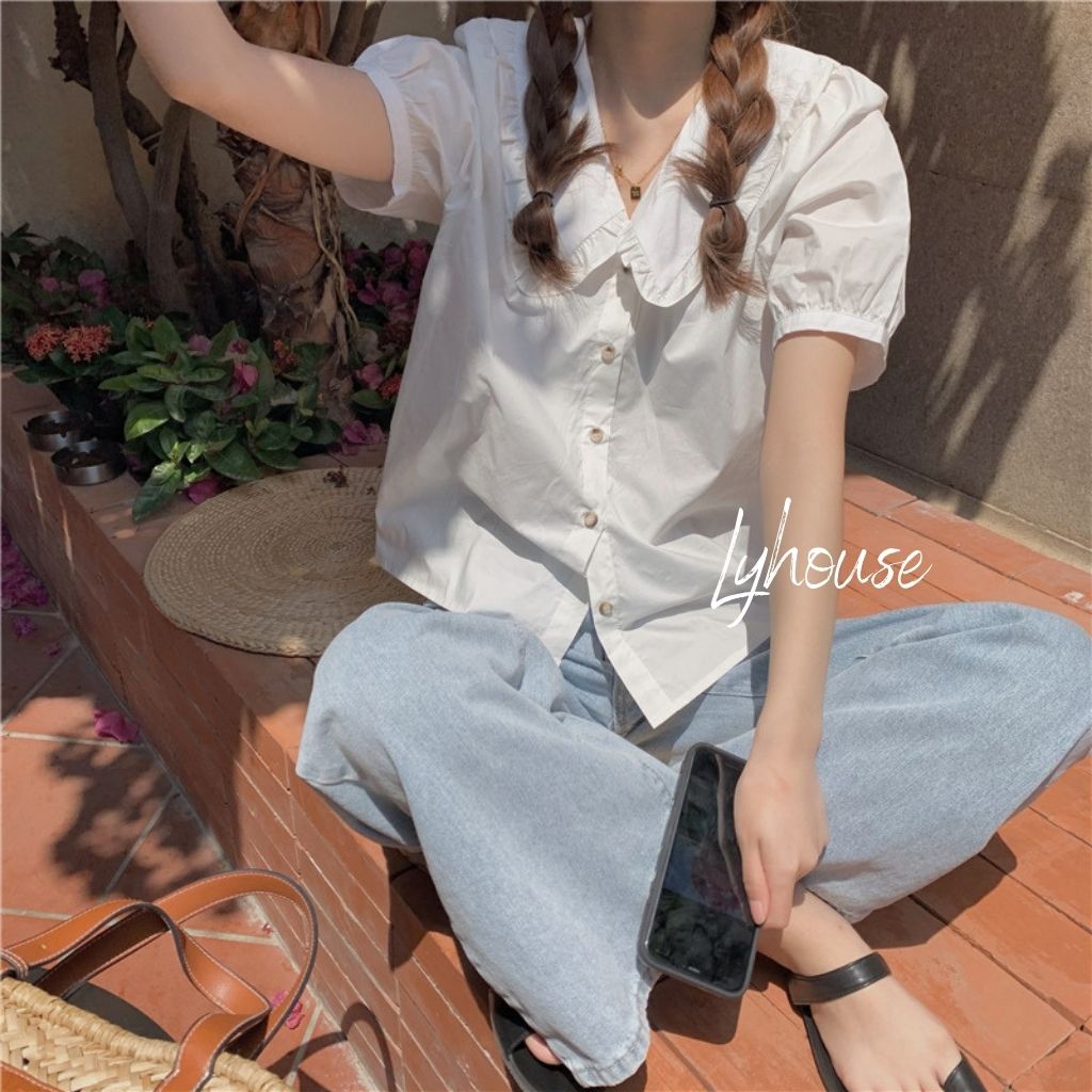 Áo sơ mi nữ form rộng cổ bèo Kiểu Màu Trắng đẹp ngắn tay ulzzang vintage hàn quốc cao cấp