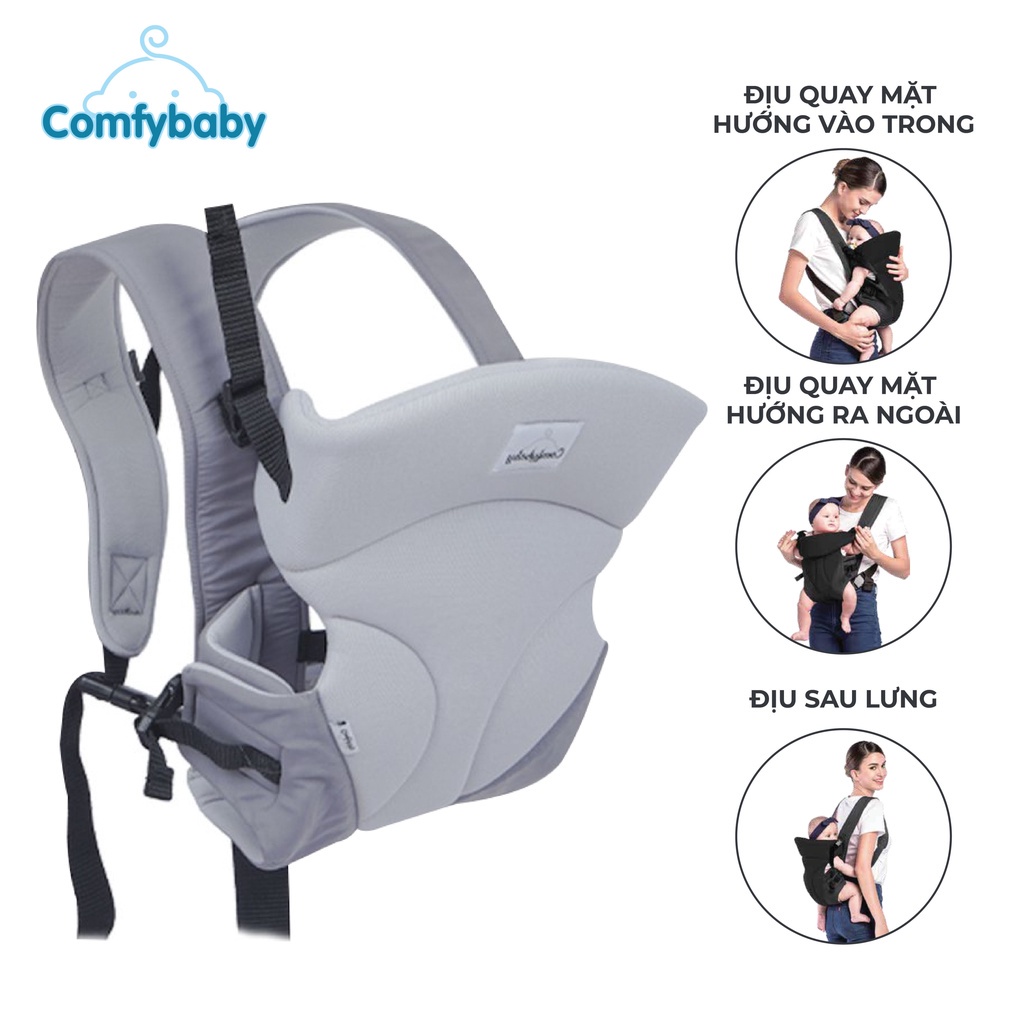 Địu em bé 3 tư thế có đỡ cổ sơ sinh - THOÁNG KHÍ-CHỐNG GÙ cho bé ComfyBaby CF-BK010 siêu gọn nhẹ - bảo hành 12 tháng