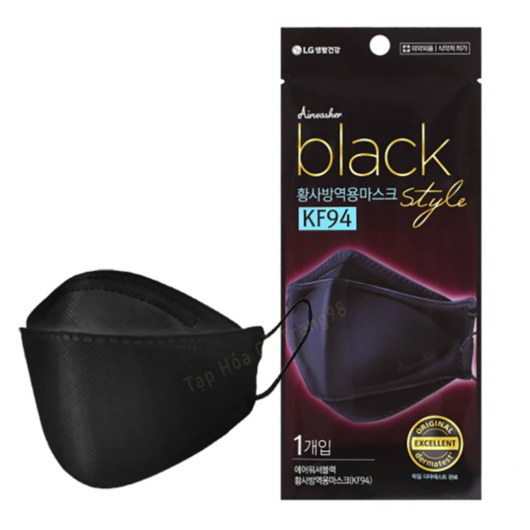 Khẩu Trang Chỉ Sản Xuất Ở Hàn Quốc KF94 LG BLACK STYLE MASK Màu Đen 4 Lớp Size Lớn (Có thể điều chỉnh dây)