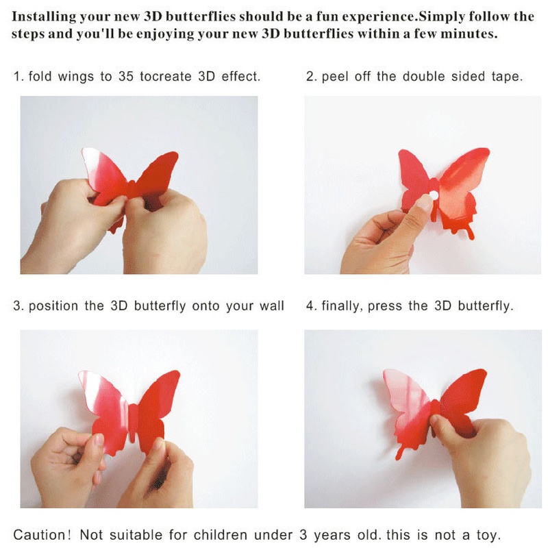 Set 12 Sticker Nam Châm Dán Tường Hình Bướm 3d Nhiều Màu Sắc