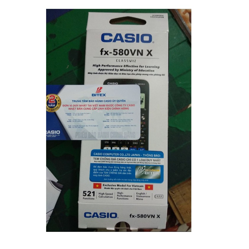 Máy tính CASIO FX-580VNX - Chính hãng Bitex, Bảo hành 7 năm