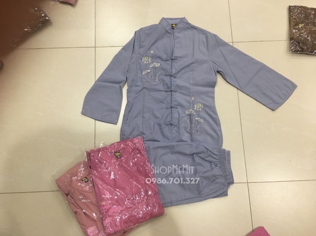 (XẢ LỖ - LẺ SIZE)Bộ quần phật tử khuy cài cổ tàu nữ