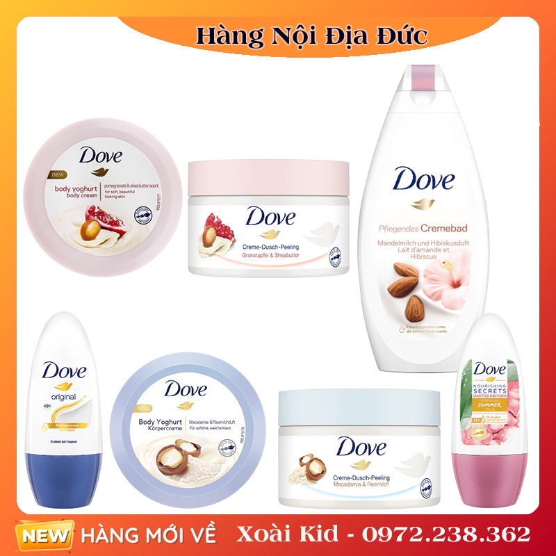 Bộ Dưỡng thể/Tẩy da chết toàn thân Dove Body Youghurt giúp trắng da và mềm mịn của Đức - DATE MỚI ĐỦ BILL