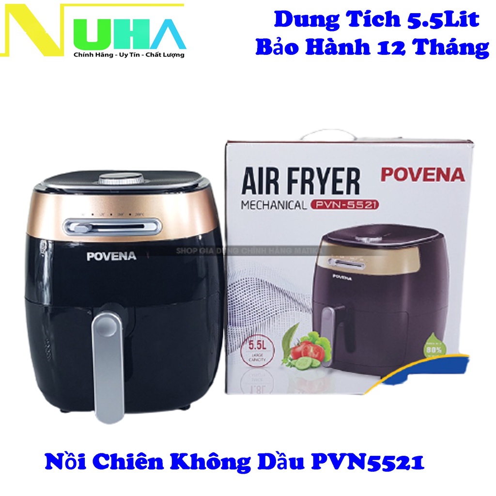 [Giá Hủy Diệt] Nồi chiên không dầu  POVENA  nồi chiên chân không 5.5l-1500W chiên nướng hạn chế 80% dầu mỡ PVN-5521