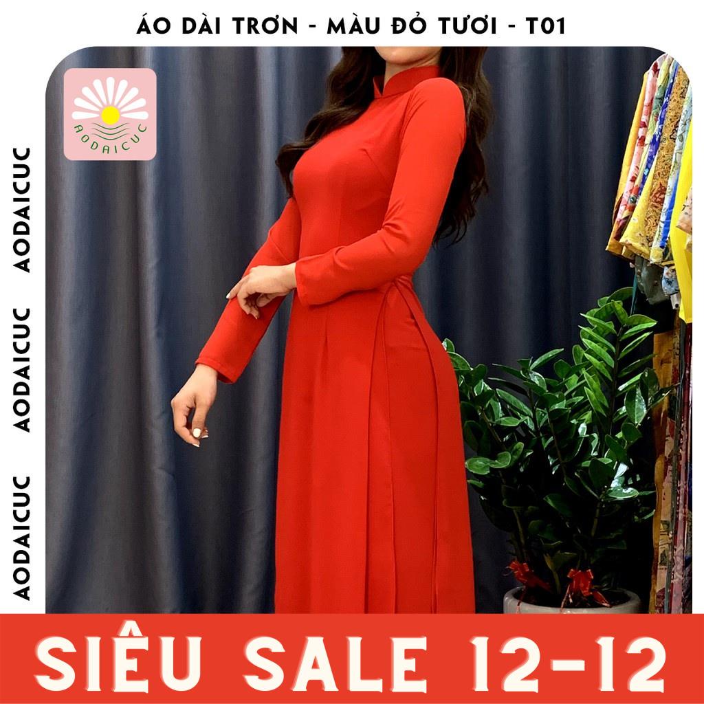 Áo dài truyền thống, màu đỏ tươi, lụa chiffon cao cấp, không nhăn, không xù - T01