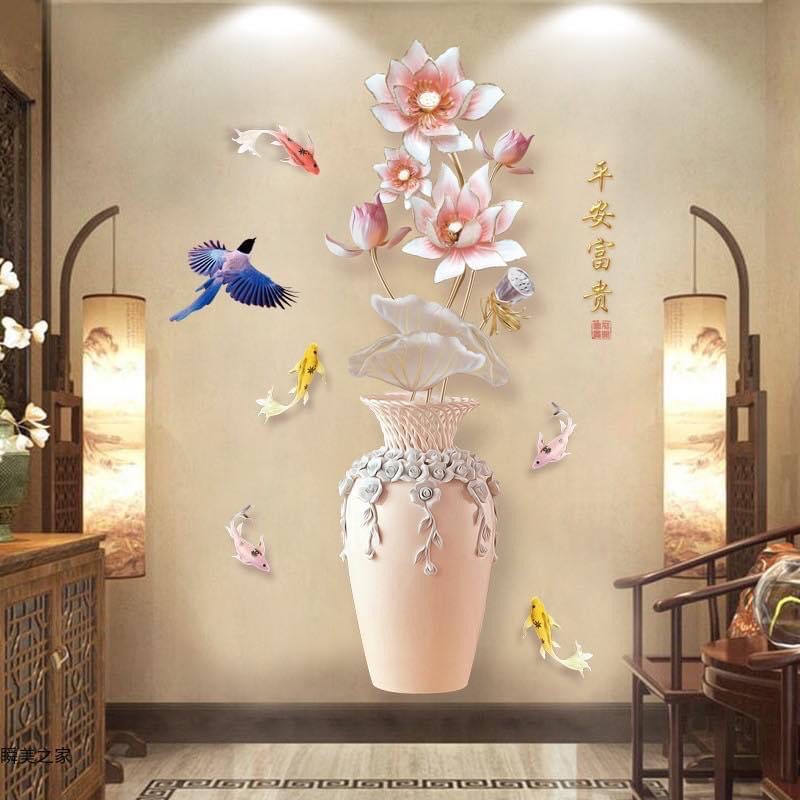 Decal bình hoa trang trí phòng khách , có ke sẵn.