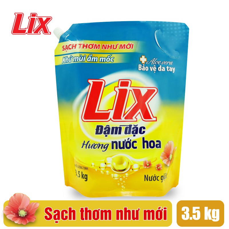 Nước giặt Lix đậm đặc hương nước hoa túi 3.5Kg sạch thơm như mới khử mùi nấm mốc NGH07 nước giặt bảo vệ da tay