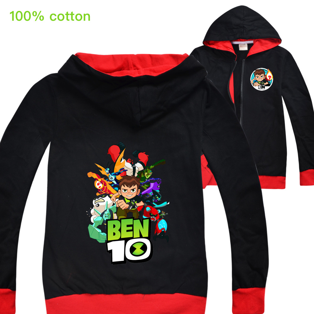 Áo Khoác Hoodie In Hình Hoạt Hình 100% Cotton Cho Bé Trai & Gái Ben10