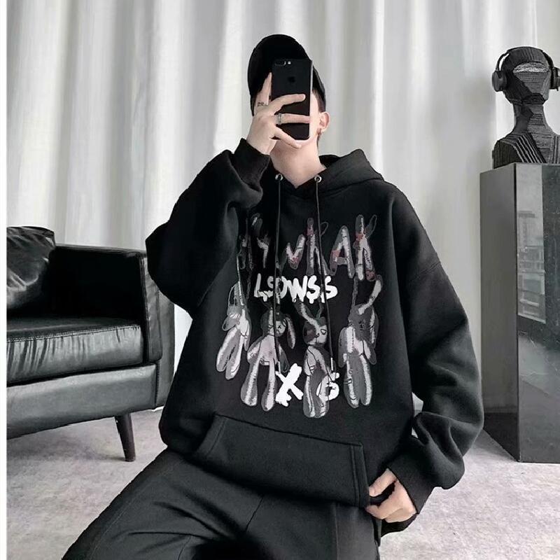 Áo hoodie tay dài dáng rộng in họa tiết hoạt hình phong cách Hàn Quốc thời trang cho nam nữ size M-8XL