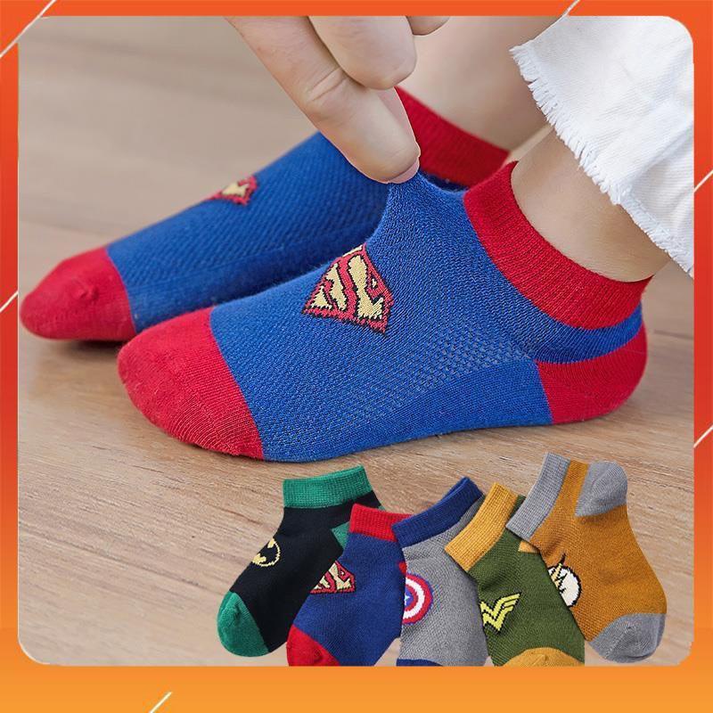 [Xả kho giá sốc] Set 10 đôi tất trẻ em, tất bé trai cổ thấp hình siêu anh hùng cho bé từ 1 đến 6 tuổi