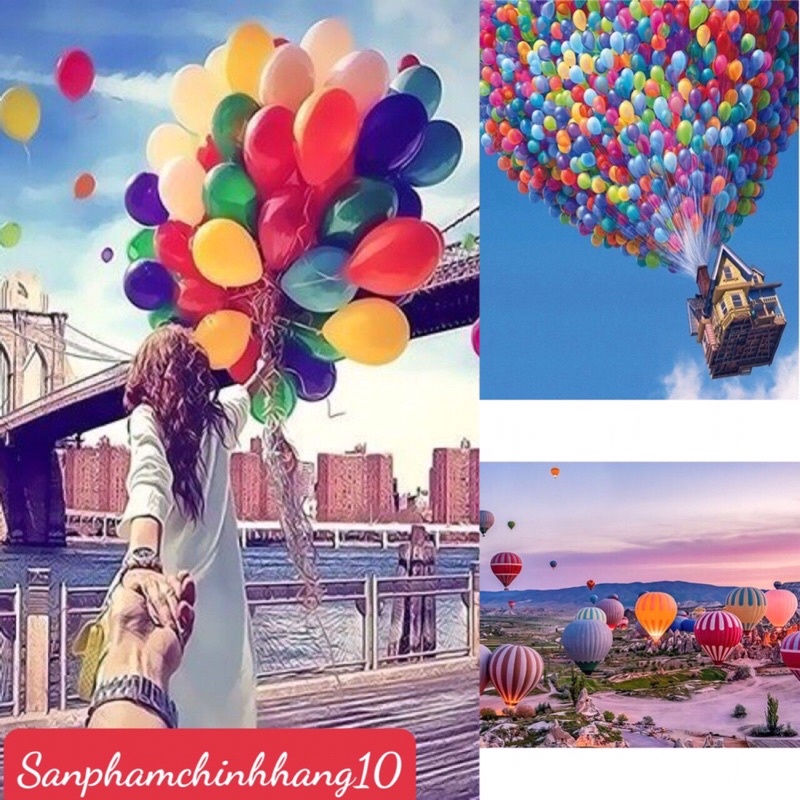 Tranh đính đá tự làm hoạ tiết khinh khí cầu và bóng bay size 30*40cm