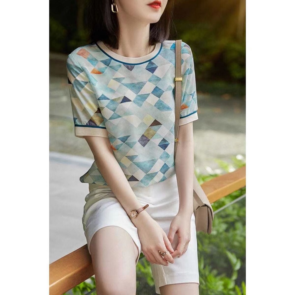 Áo Sơ Mi chiffon Tay Ngắn Dáng Rộng In Họa Tiết Độc Đáo Thời Trang Mùa Hè Cho Nữ
