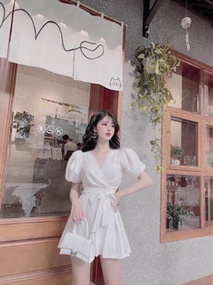 JUM CỔ V TAY BỒNG NƠ EO