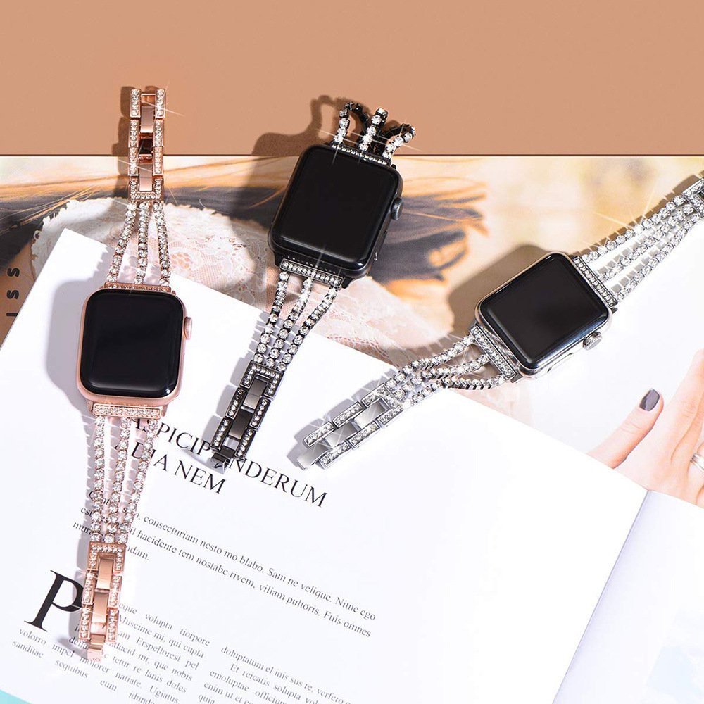 Dây Đeo Đồng Hồ APPLE WATCH Đính Đá Sang Trọng chất liệu Thép không Gỉ 6/5/4/3/2/1 38mm/ 40mm/ 42mm/44mm LH10