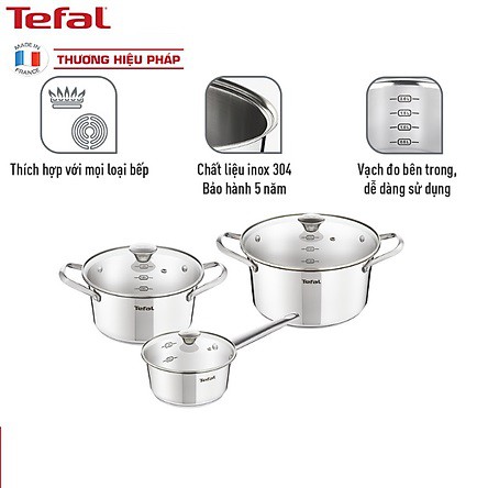 Bộ nồi inox Tefal Simpleo 3 món gồm 2 nồi 1 quánh chính hãng Tefal pháp