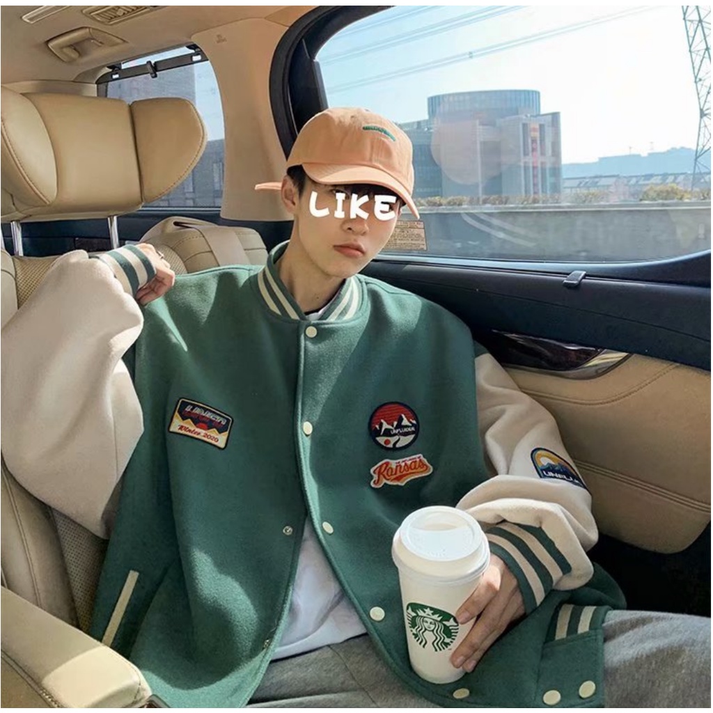 Áo Khoác Bóng Chày Dáng Rộng Màu Sắc Thời Trang Hàn Quốc Cho Nam