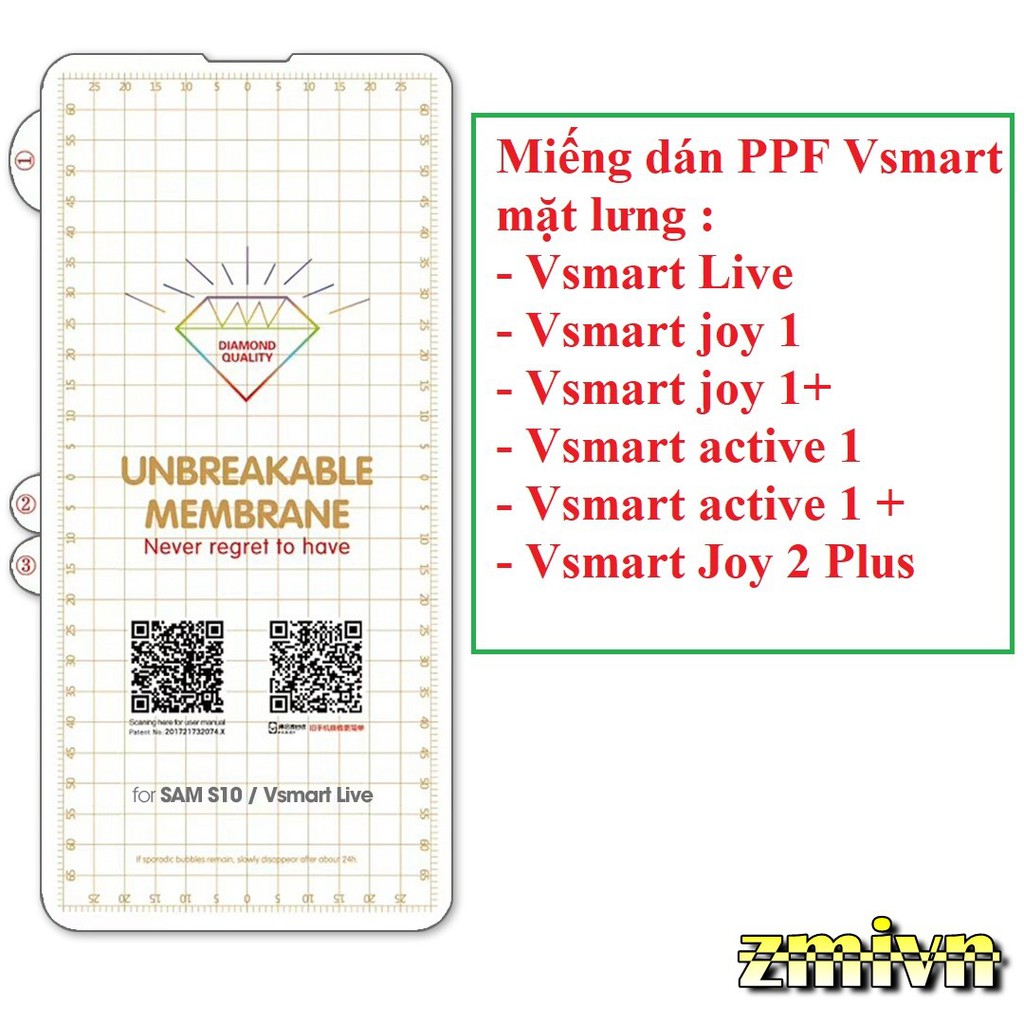 Dán PPF mặt lưng cho Vsmart Star 5 / live / vsmart joy 1 /  joy 1 + / active 1-1+ / joy 2 plus / Active 3 ..