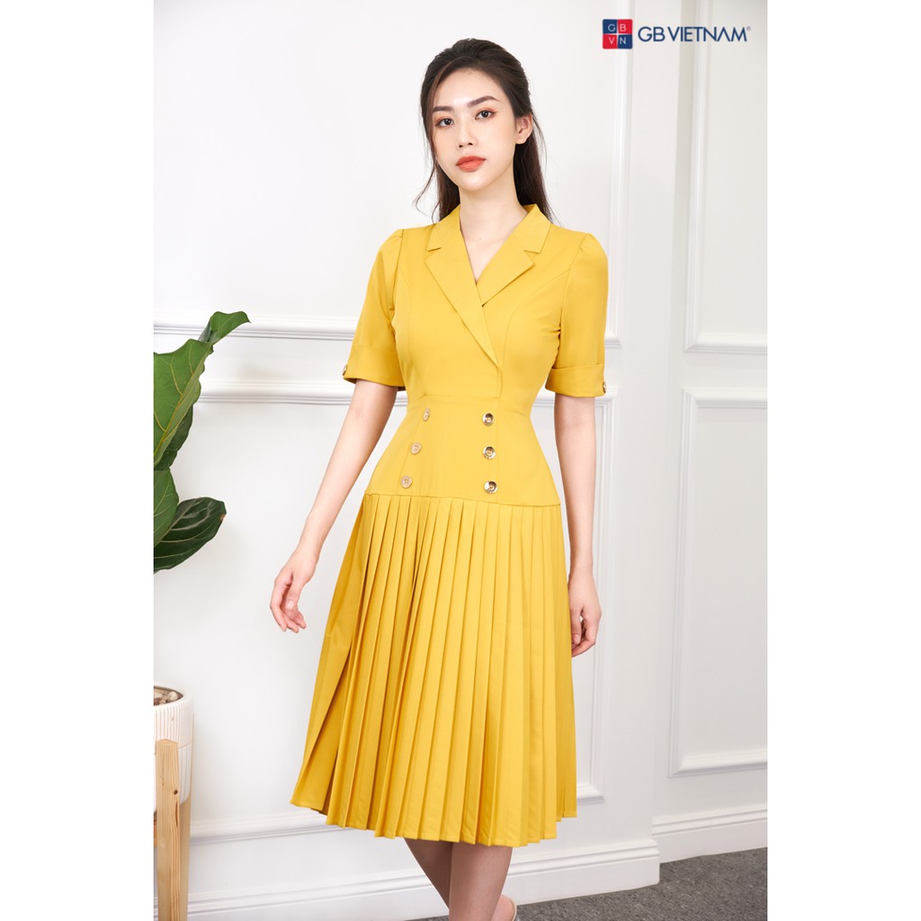 Váy công sở, [ Hàng Cao Cấp] GB19 Lucy Dress, váy cổ vest dập ly, váy đi tiệc, đầm công sở