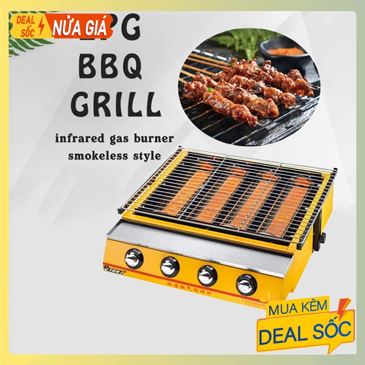Bếp nướng hải sản bằng gas, nướng thịt bbq 4 đầu đốt loại lớn ETON ET-K255