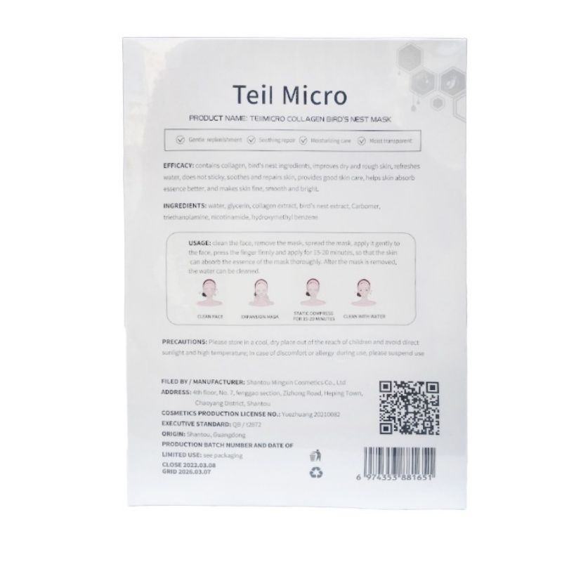MẶT NẠ COLLAGEN YẾN - Teil Micro COLLAGEN BIRD’S NEST MASK