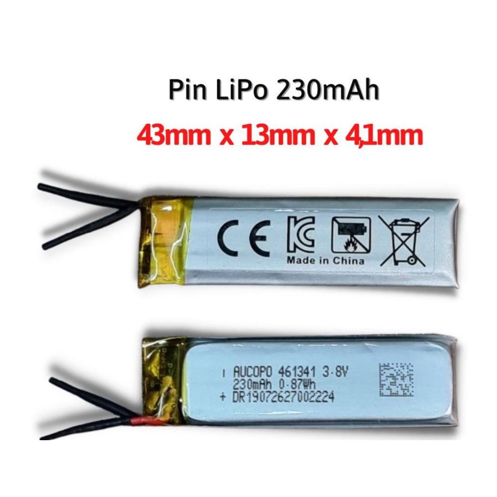 Pin Li-Po 3.7V 230mAh 461341 (Lithium Polymer) cho máy nội soi, định vị GPS, cân điện tử, máy ghi âm, camera hàng trình