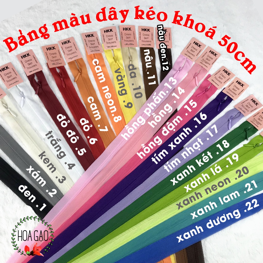 Dây kéo giọt nước khoá giọt lệ 50cm HKK GDKN5 đa dạng màu sắc may váy đầm, áo gối handmade nguyên liệu 1k freeship