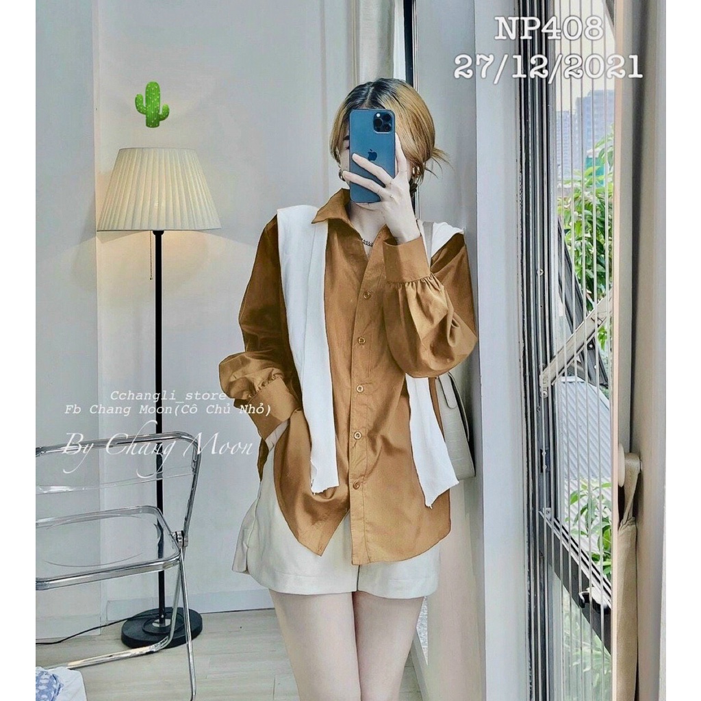 Áo sơ mi xinh form rộng kèm khăn buộc cổ dễ thương pc