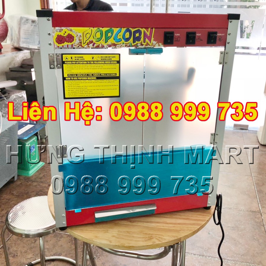 Máy làm bắp rang bơ điện tủ kính có bóng đèn, chạy điện 220v