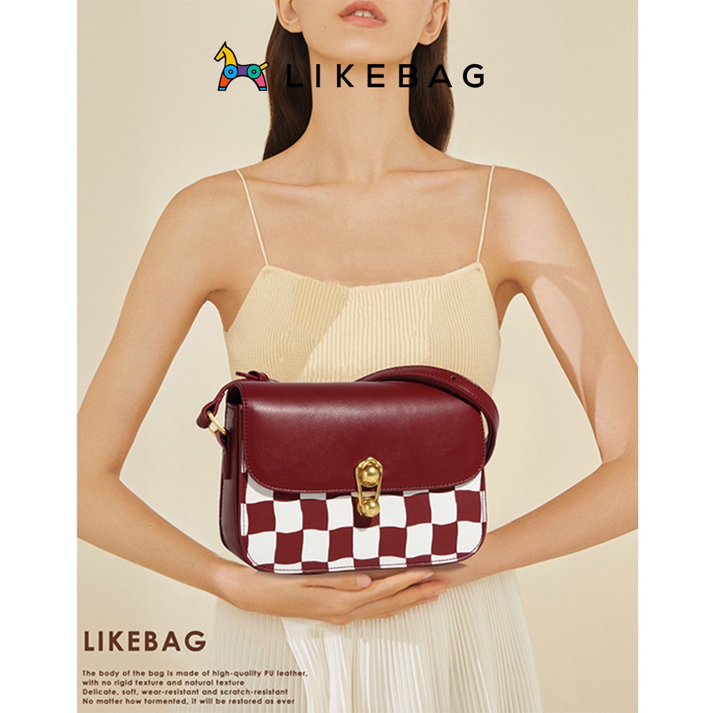Túi xách nữ đeo vai LIKEBAG nắp gập họa tiết caro dáng chữ nhật 221XK6868-2 - LIBAGI