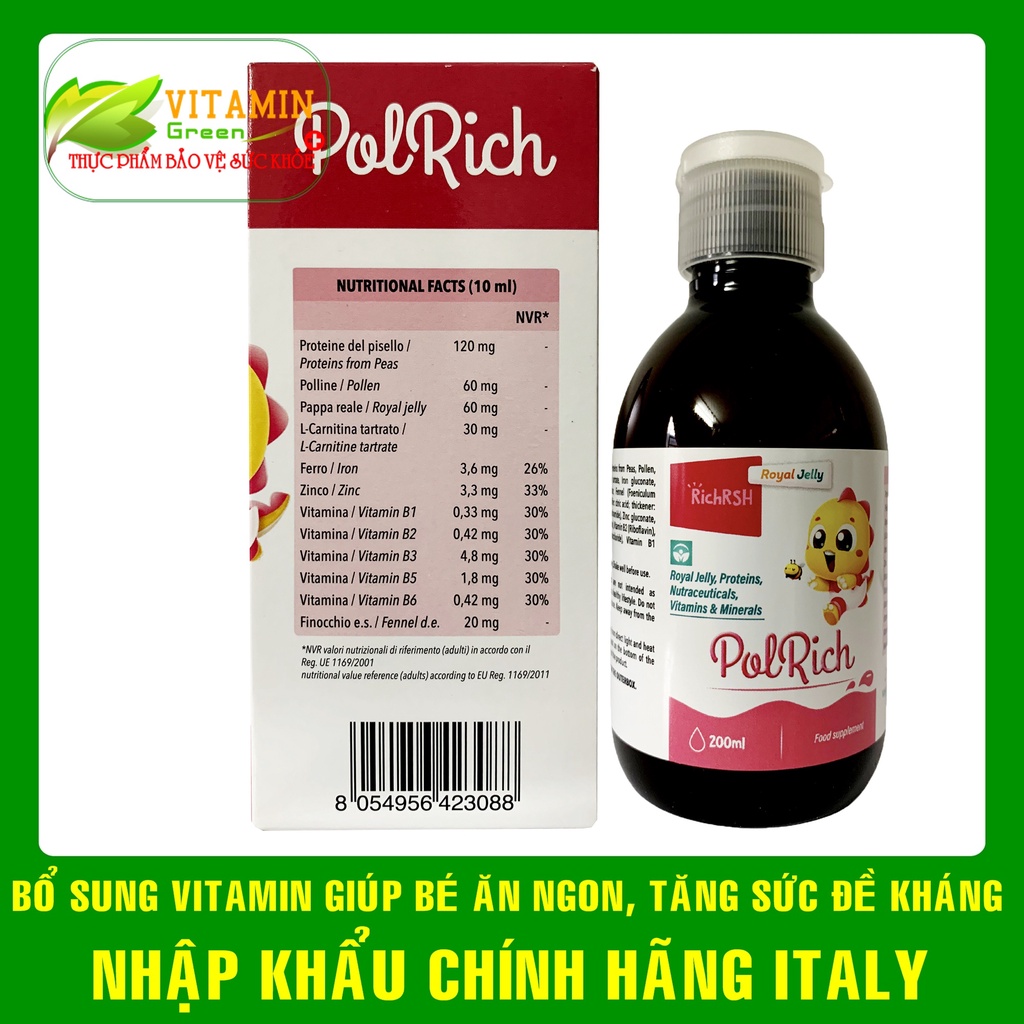 Vitamin tổng hợp giúp bé ăn ngon tăng sức đề kháng cho bé POLRICH 200ml | Nhập khẩu chính hãng Italy