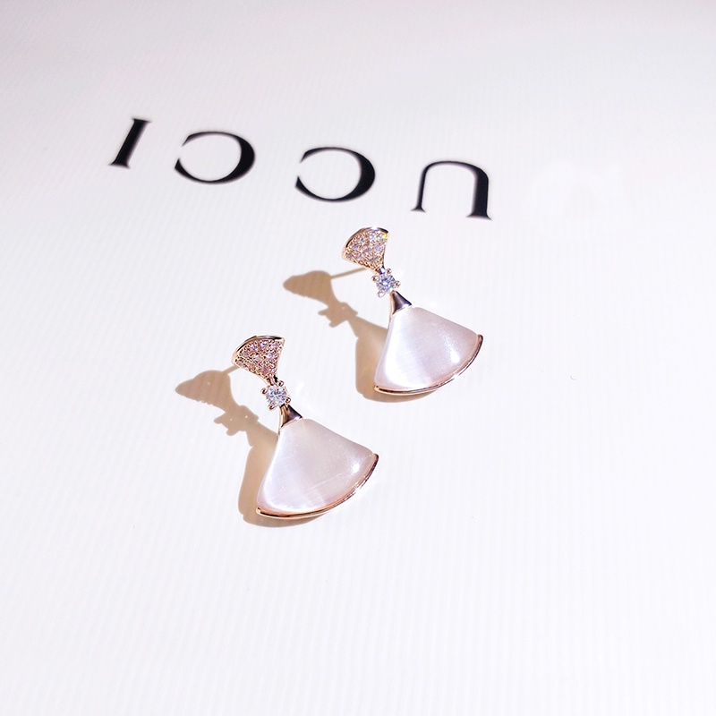 Khuyên tai JIUDUOLAN thiết kế kiểu quạt đính đá opal nhân tạo màu vàng/ bạc dễ phối đồ thời trang tinh tế