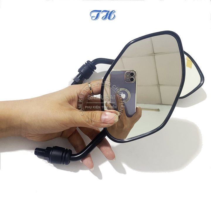 Kính xe máy thời trang, gương chiếu hậu mẫu AB vân carbon chân lùn lắp được mọi loại xe chân kính 10ly zen thuận
