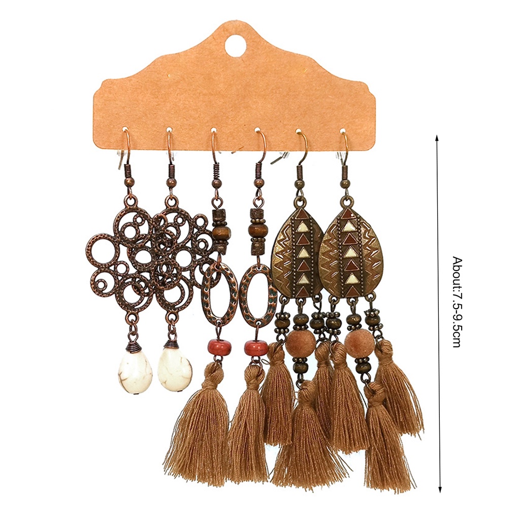 3 Đôi hoa tai hợp kim thiết kế tua rua phong cách retro thời trang cho nữ