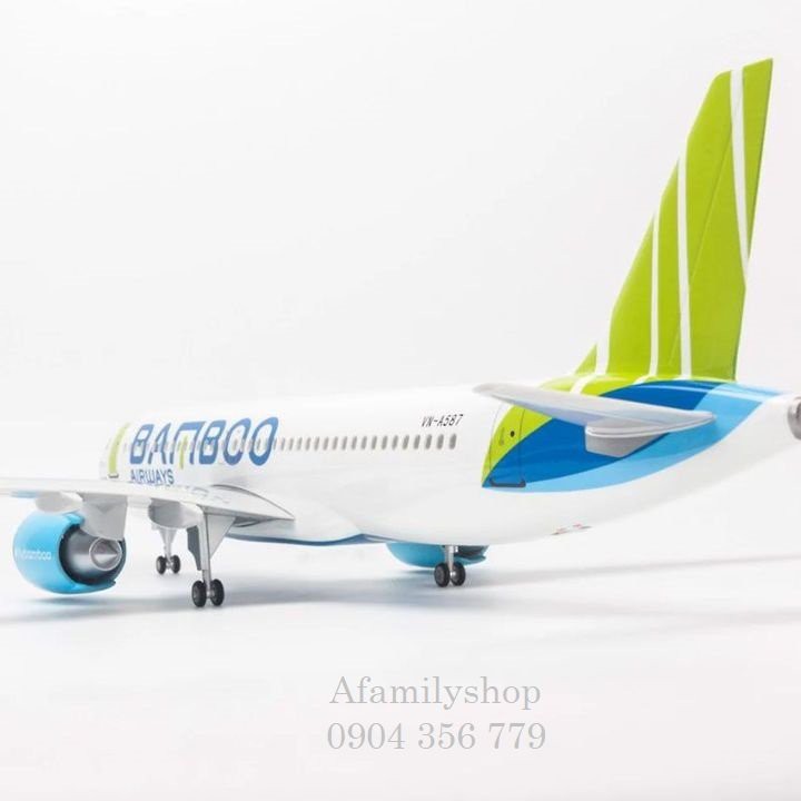 Mô hình máy bay tĩnh Airbius A320Neo Bamboo Airways 47cm có bánh xe và led