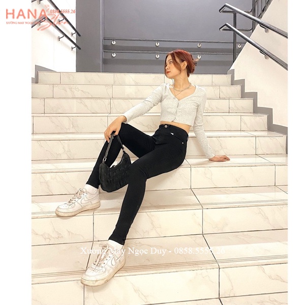 Quần legging nữ đi học làm công sở khuy cài khóa kéo vải umi co dãn kiểu quần tây legging nữ dài cạp cao phối áo sơ mi