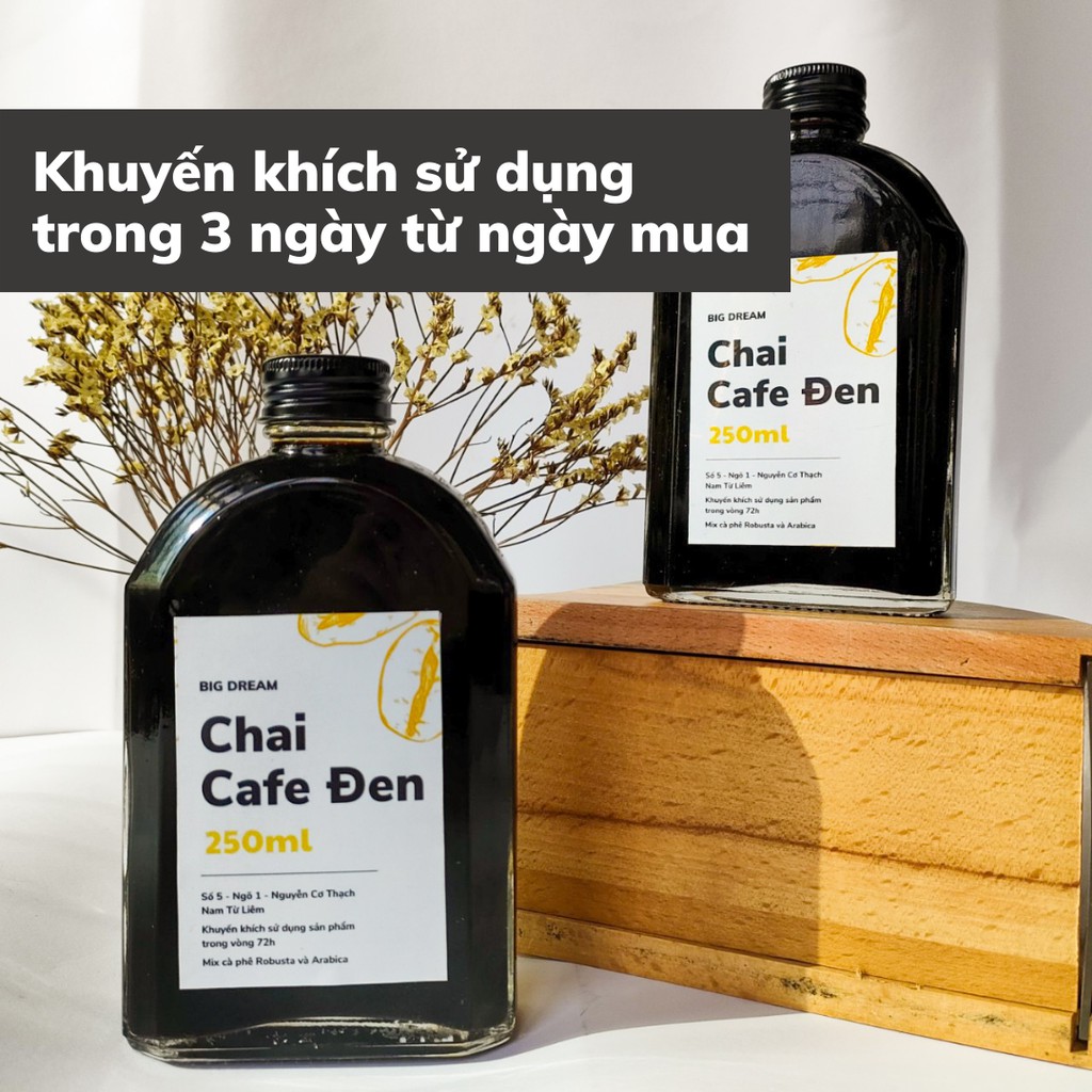 Cà phê nguyên chất đóng chai pha sẵn Đen 250ml phin cafe rang xay truyền thống đậm đà gia đình và văn phòng Big Dream