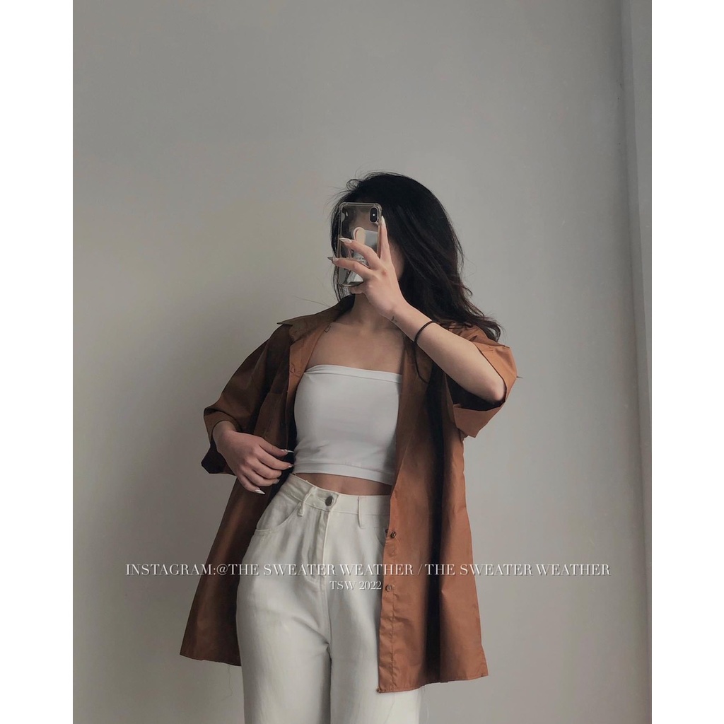 Áo sơ mi cộc tay trơn 5 màu oversize, Áo sơ mi học sinh nữ