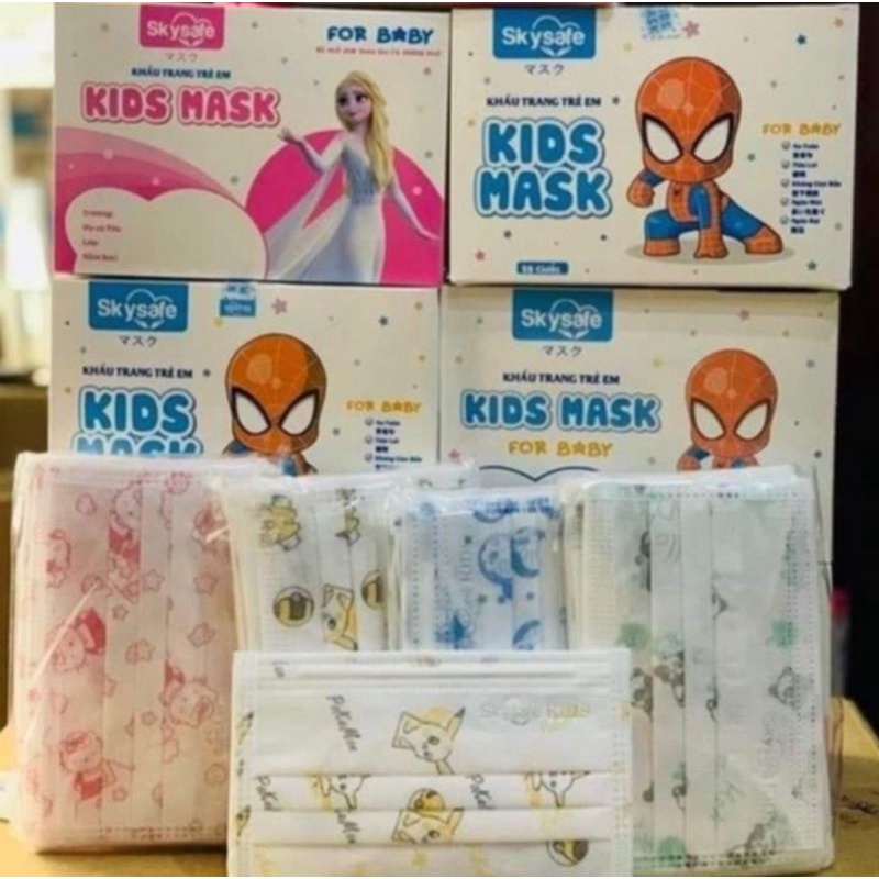 {Hộp 50 cái} Khẩu trang y tế trẻ em SkySafe. Combo 4 hộp 200 cái