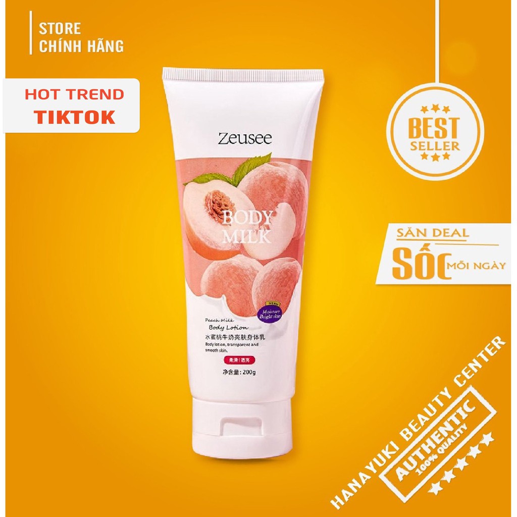 Lotion dưỡng thể, chống nắng chiết xuất đào tươi Pure Milk Body Lotion hương nước hoa quyến rũ, cực thơm - Hanayuki Asia