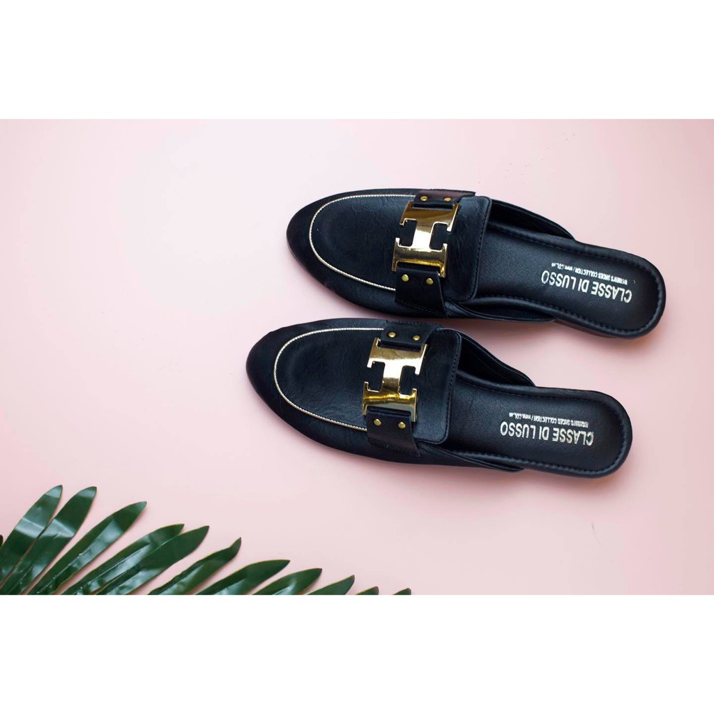 GIÀY SLIPPER NỮ DA NHĂN HELA BLACK SPM020B