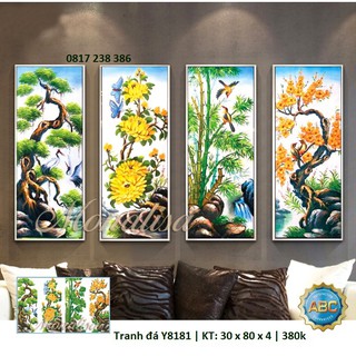 Tranh thêu chữ thập, tranh đính đá tứ quý LV3346 (25 x 75 x 4 cm); Y8181 (30 x 80 x 4 cm)
