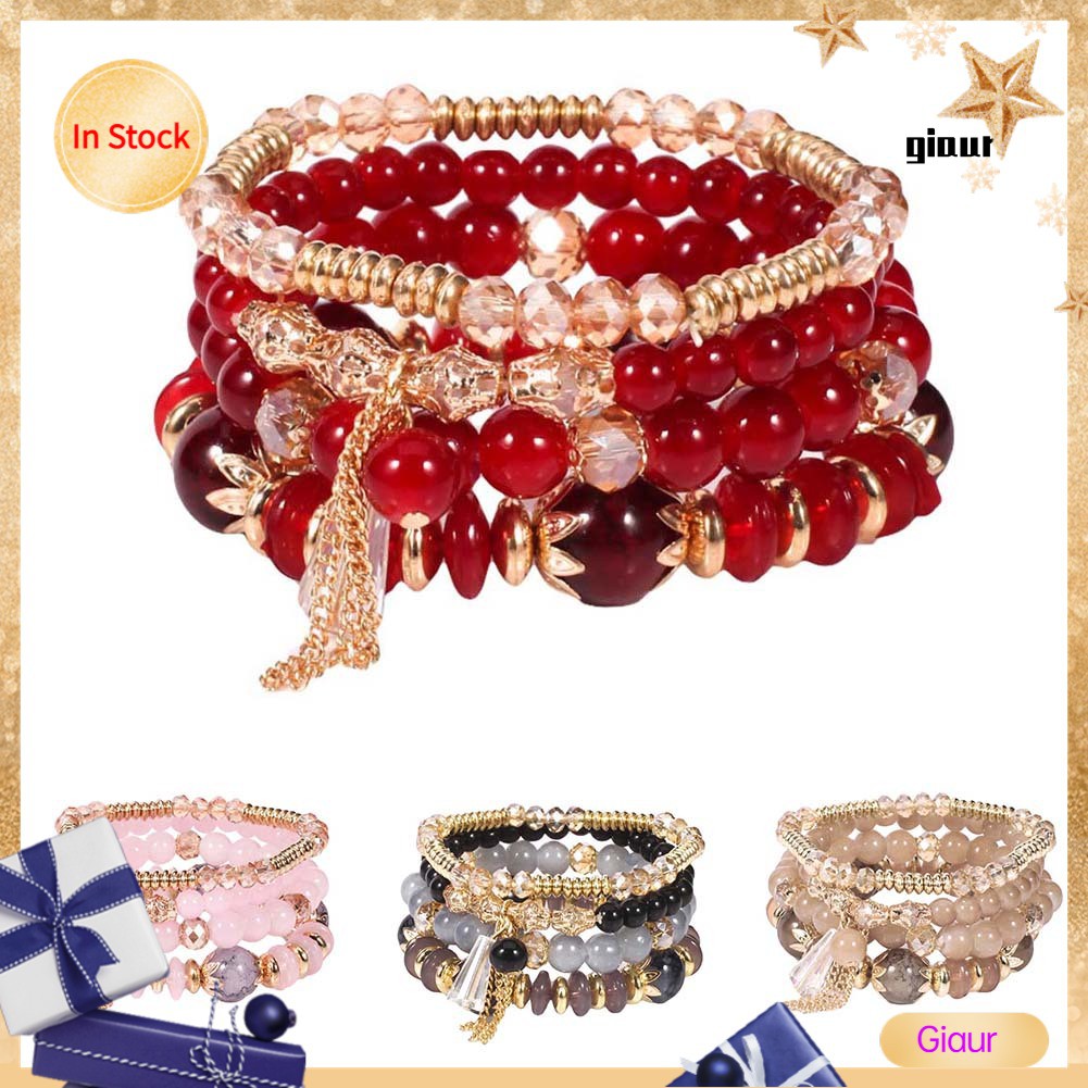 Set 4 Vòng Tay Chuỗi Hạt Ngọc Trai Nhân Tạo Phong Cách Boho