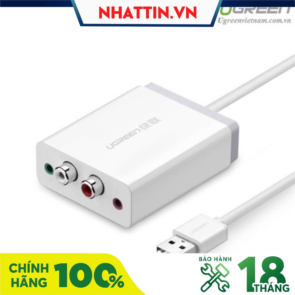 Card sound USB to RCA hỗ trợ Mic + tai nghe chính hãng Ugreen 30521 cao cấp  - Phân Phối Chính Hãng