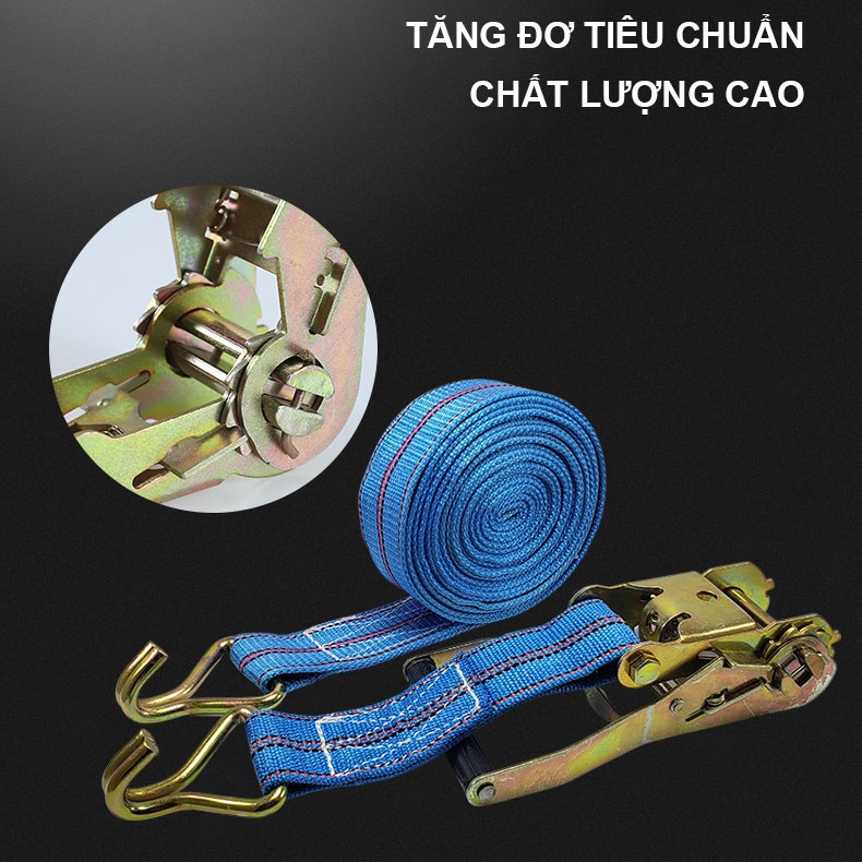 Dây cảo chằng hàng tăng đơ có móc, bản 4-5-6 cm chiều dài 6-8-10-12m - NIKITA - TẢI 1-5 TẤN- 2 MÀU XANH-VÀNG